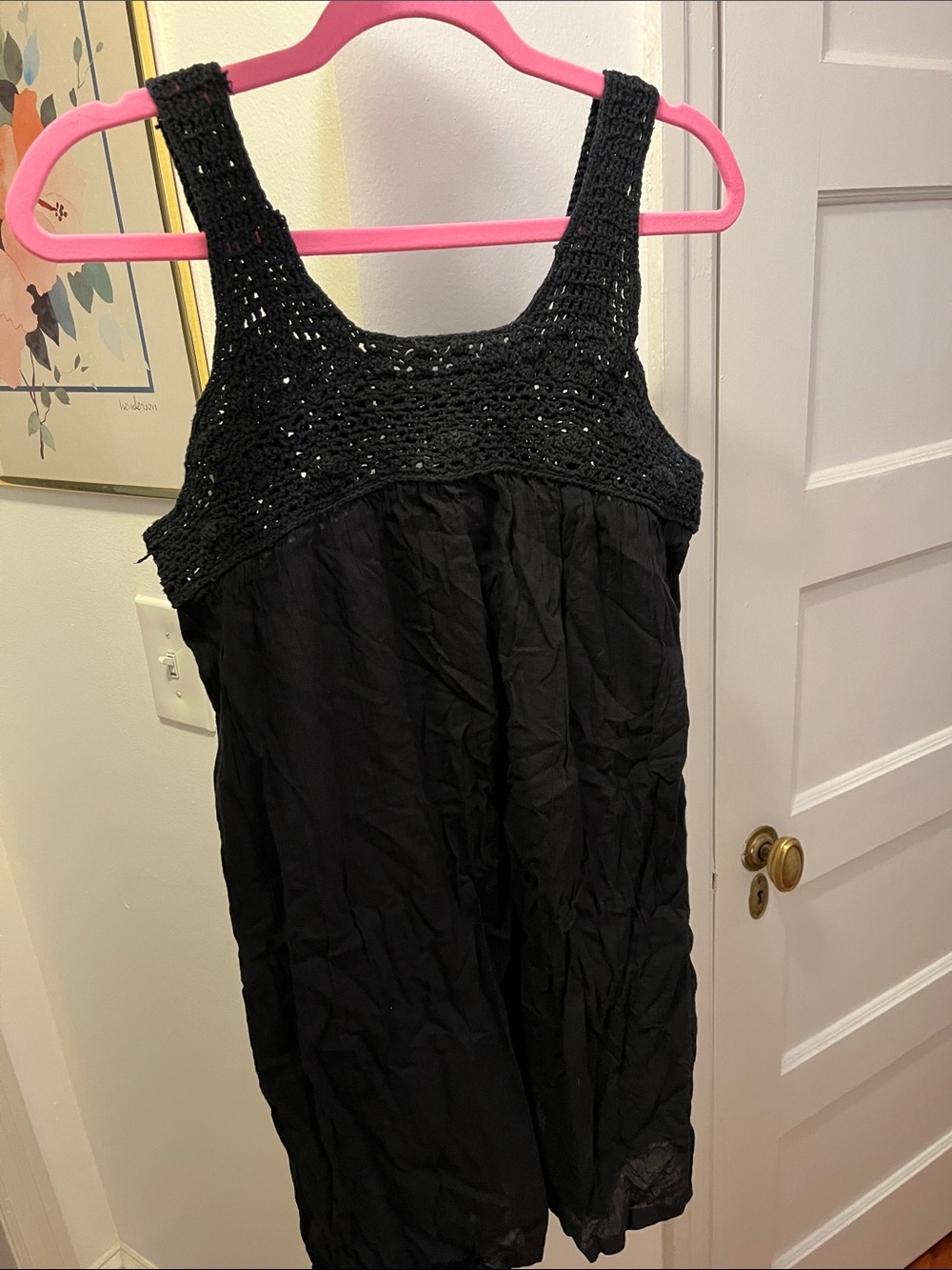 La Blanca Black Crochet-Top Mini Dress